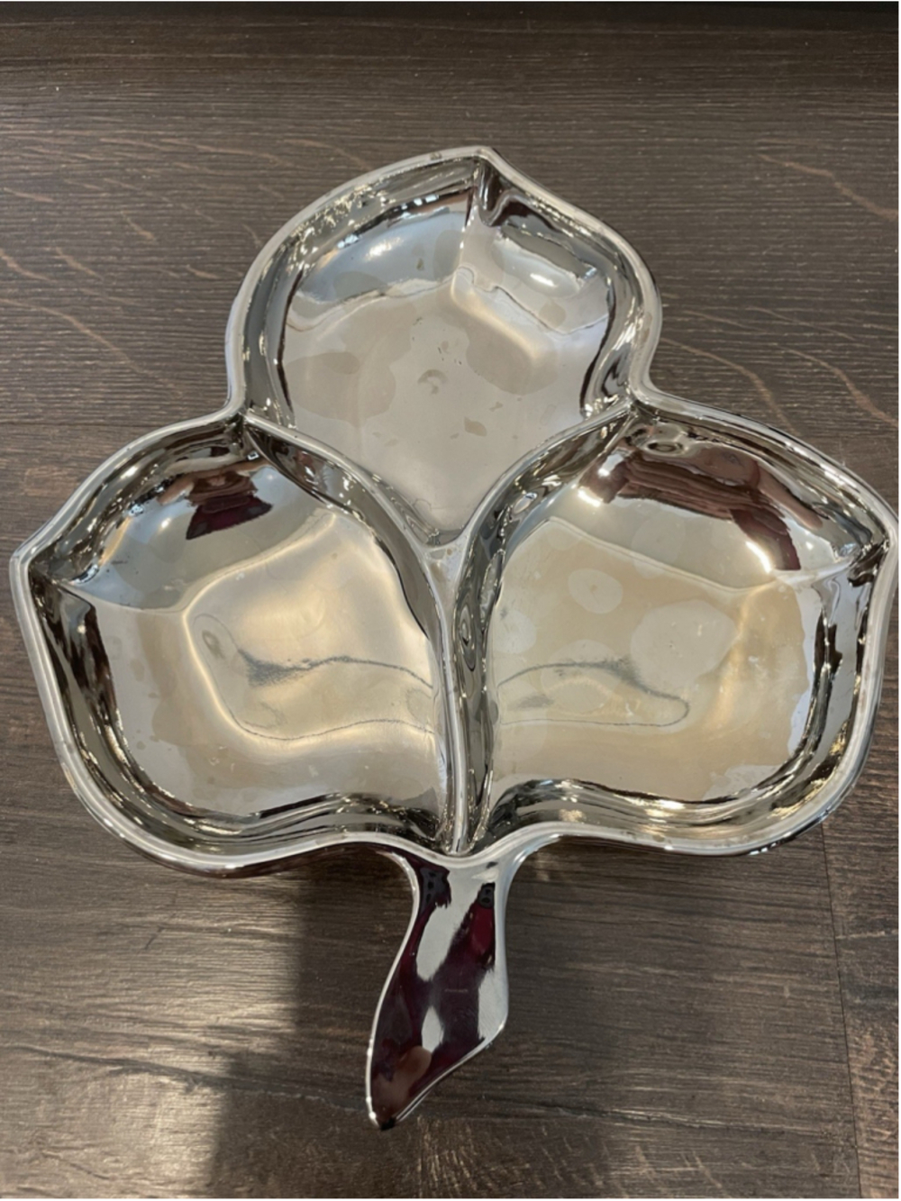 Vintage Silver Glass Candy Trinket Divided Leaf Dish Mercury Lusterware - Picture 2 of 5